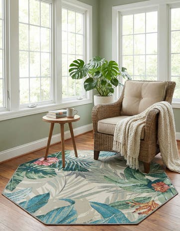 4' x 4' Easy-Clean Botanical Indoor / Outdoor Octagon Rug