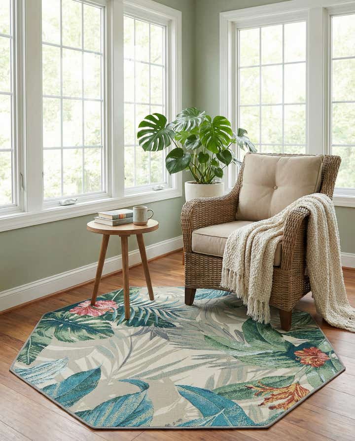 4' x 4' Easy-Clean Botanical Indoor / Outdoor Octagon Rug