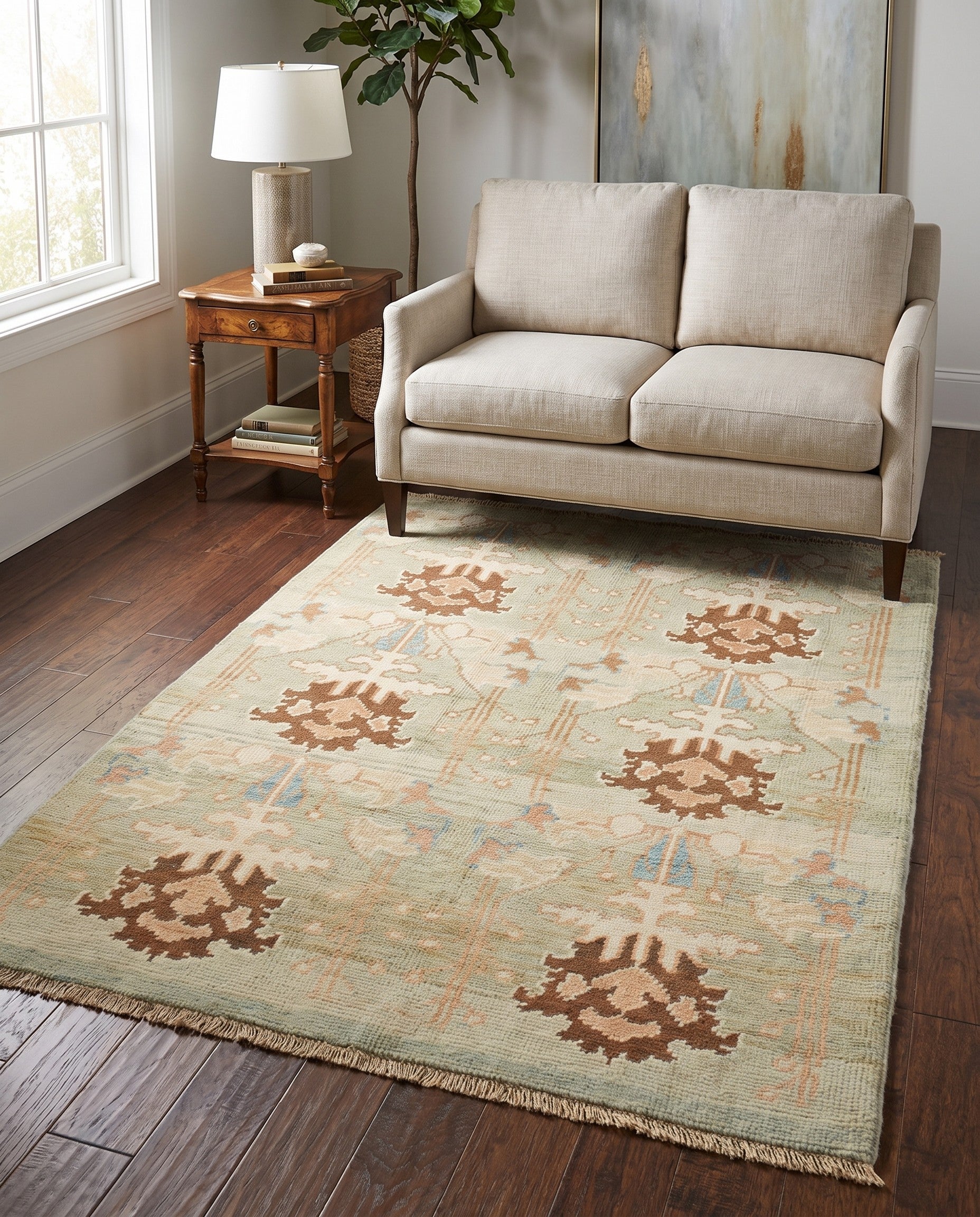 4' 4 x 7' Hand Knotted Oushak Wool Rug