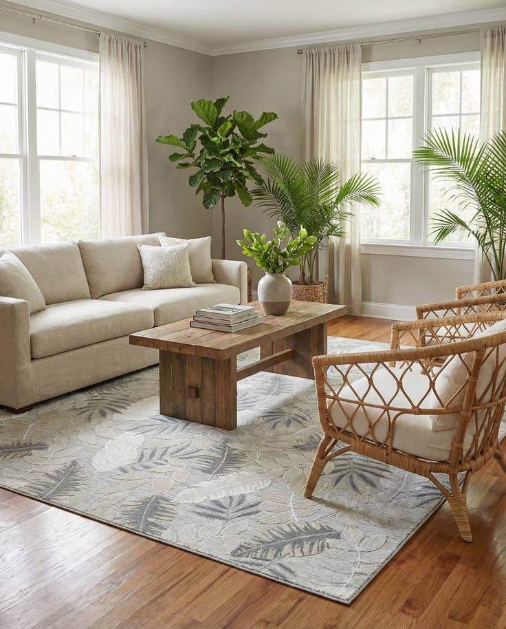 Detail image of 9' 9 x 12' Easy-Clean Botanical Indoor / Outdoor Rug