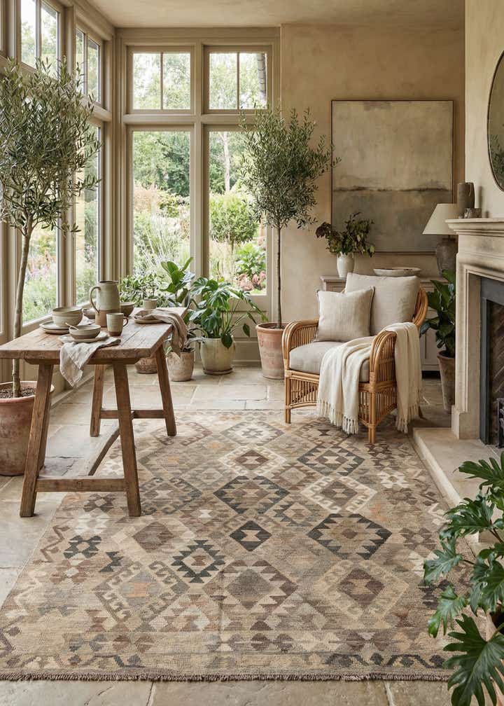 5' 10 x 8' 3 Hand Woven Kilim Maymana Wool Rug