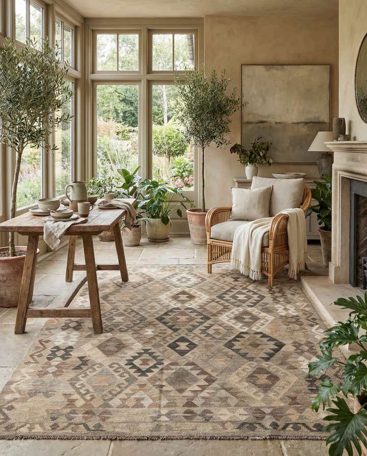 5' 10 x 8' 3 Hand Woven Kilim Maymana Wool Rug
