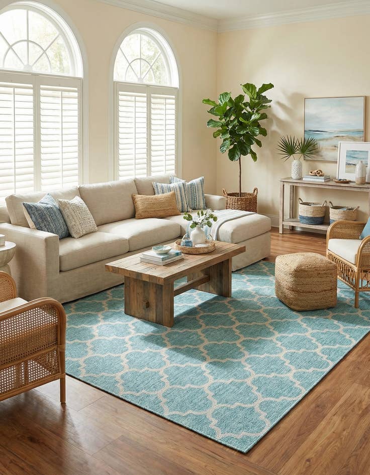 Detail image of  10' 8 x 10' 8  Washable Lattice Indoor / Outdoor Square Rug