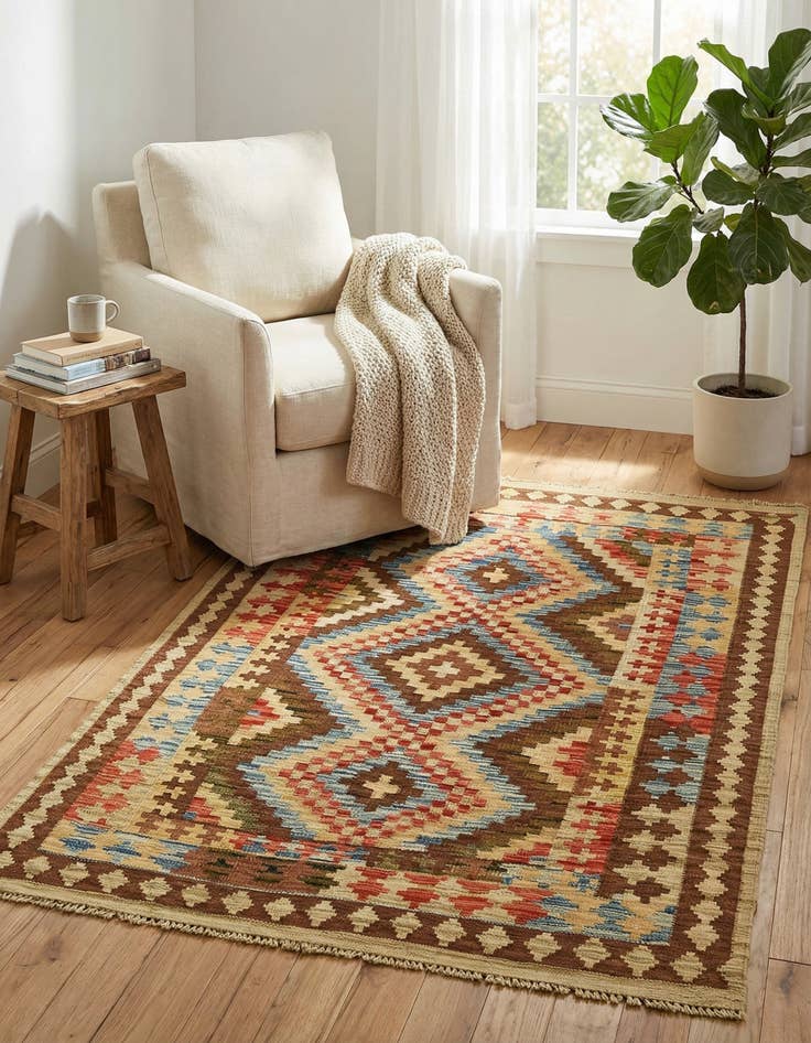 Detail image of 3' 3 x 5' Hand Woven Kilim Maymana Wool Rug