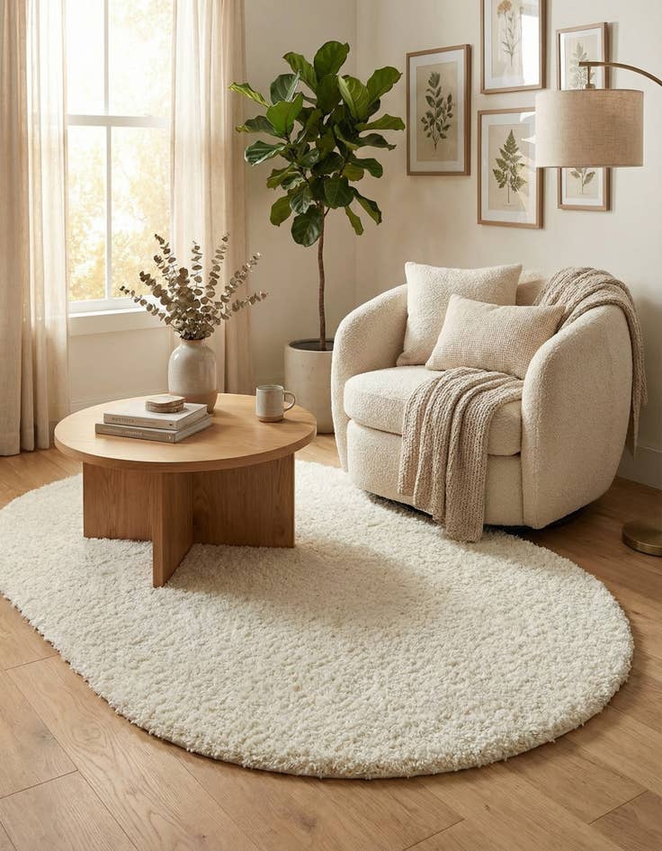 Detail image of  5' 3 x 8' Solid Shag Oval Rug