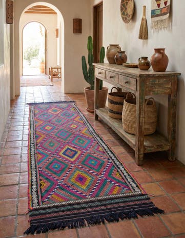 2' 3 x 8' 9 Hand Knotted Kilim Fars Persian Wool Runner Rug