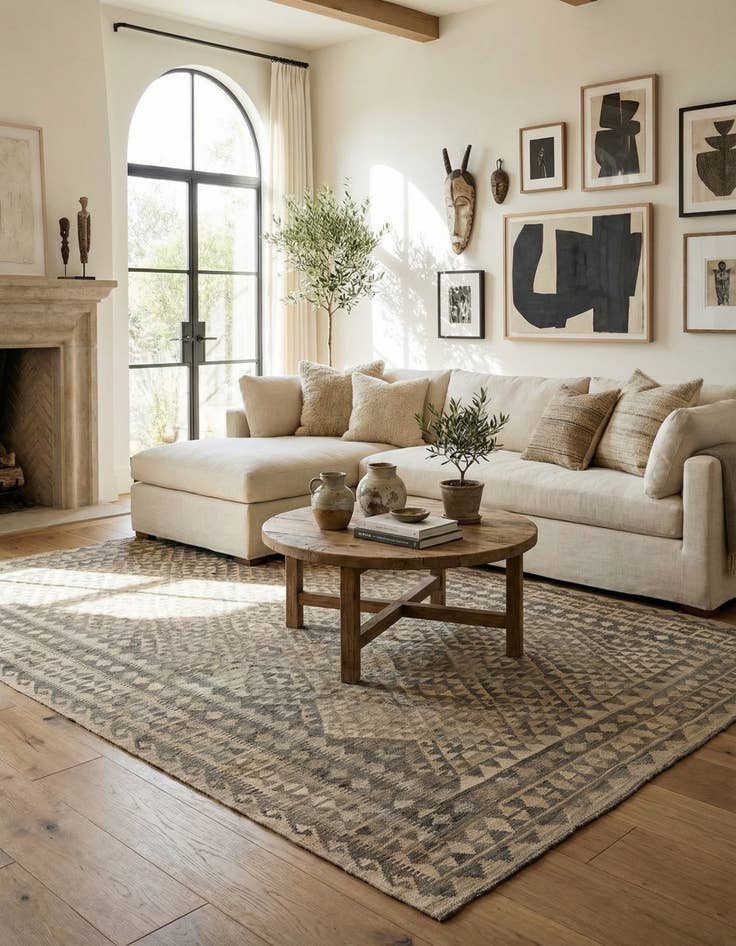 Detail image of 6' 10 x 9' 8 Hand Woven Kilim Maymana Wool Rug