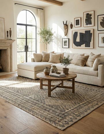 6' 10 x 9' 8 Hand Woven Kilim Maymana Wool Rug