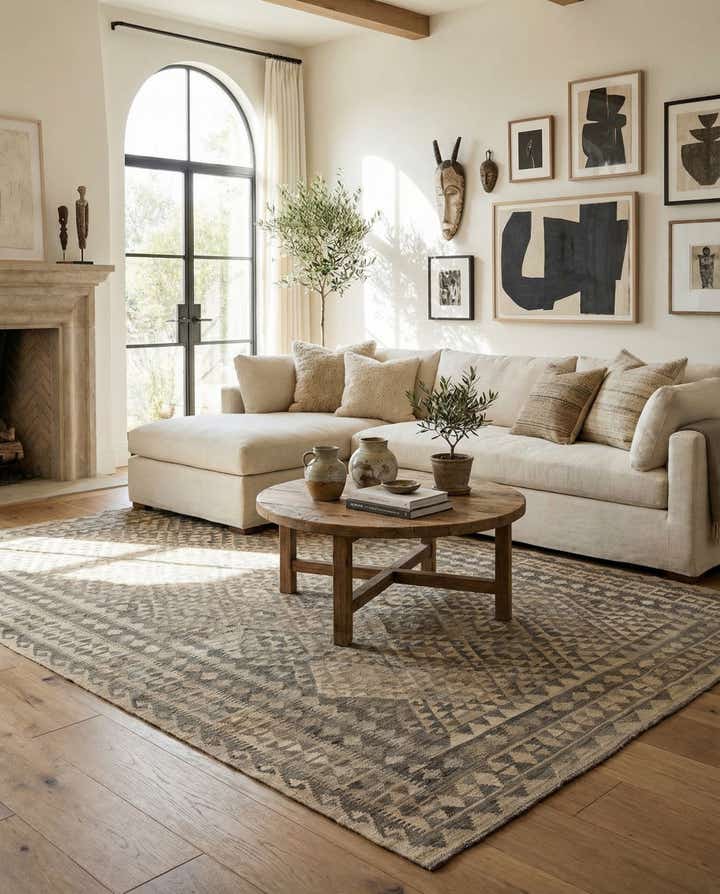 6' 10 x 9' 8 Hand Woven Kilim Maymana Wool Rug