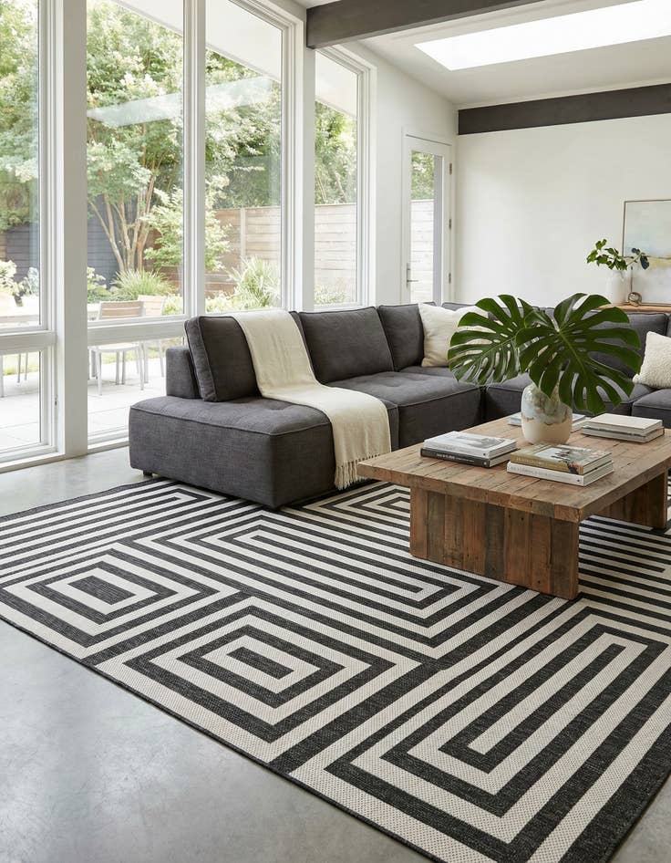 Detail image of 9' x 12'  Washable Modern Indoor / Outdoor Rug