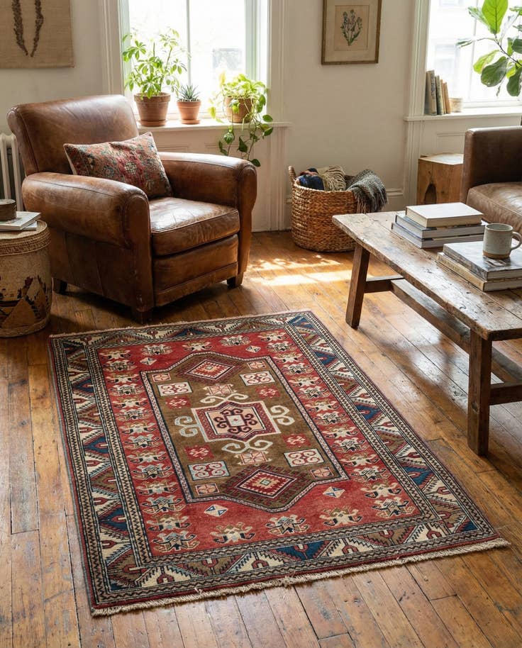 Detail image of 3' 2 x 4' 6 Hand Knotted Kazak Wool Rug