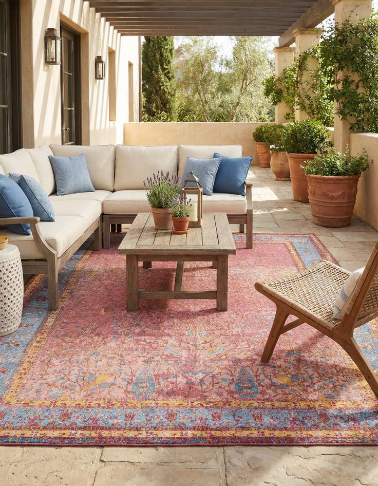Detail image of 7' 10 x 10'  Washable Traditional Indoor / Outdoor Rug