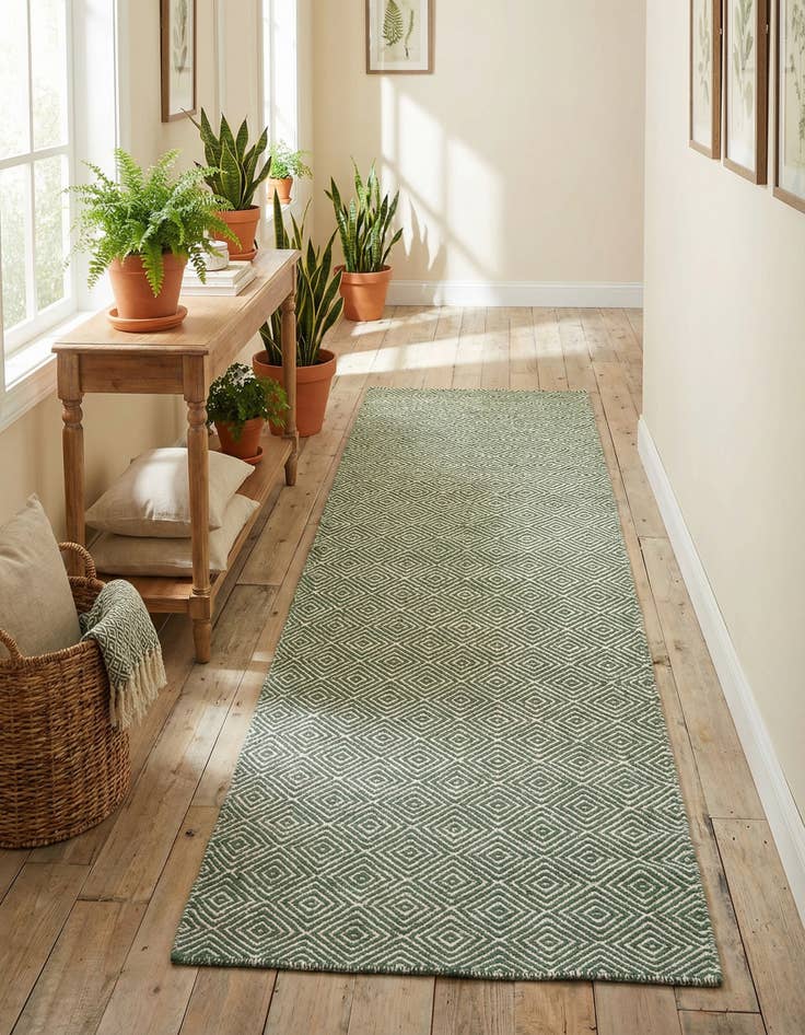 Detail image of  2' x 8'  Hand Woven Geo Trellis Flatweave Runner Rug