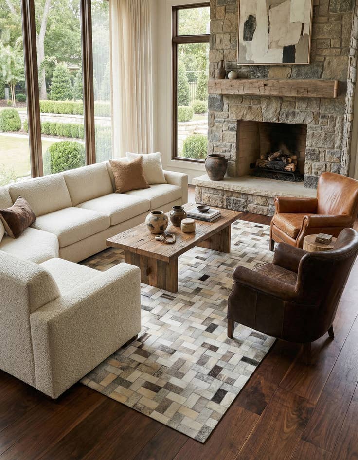 Detail image of 5' 1 x 8' Cowhide Stocks Rug