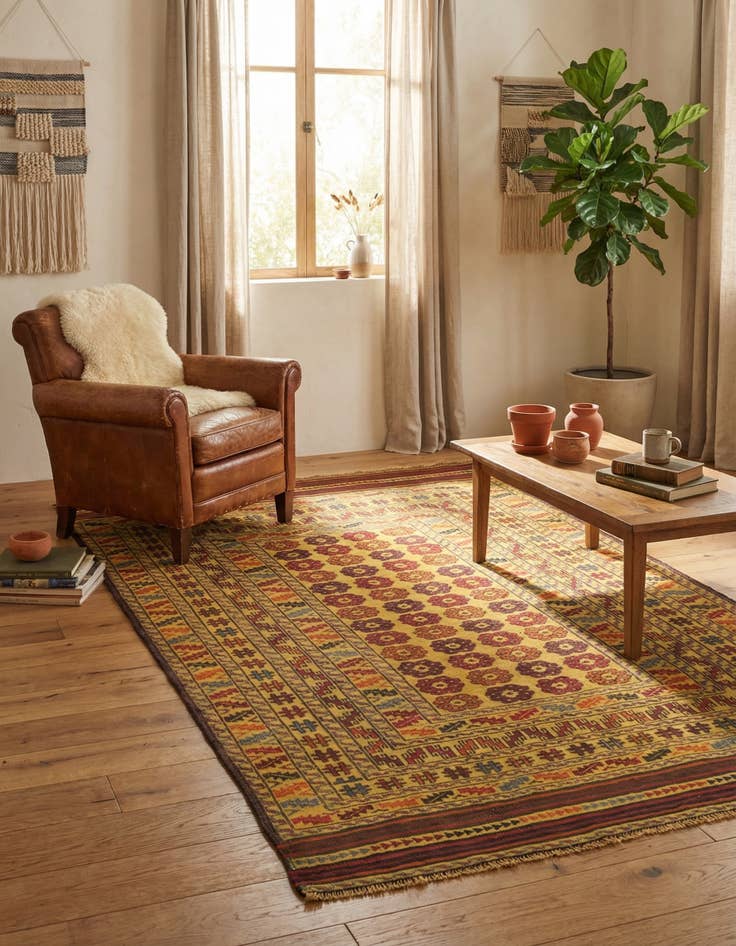 Detail image of 3' 10 x 6' 4 Hand Woven Kilim Afghan Wool Rug