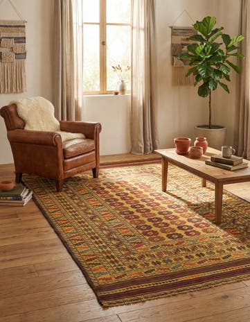 3' 10 x 6' 4 Hand Woven Kilim Afghan Wool Rug