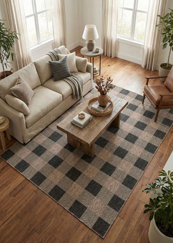 9' x 12' Easy-Clean Checkered Indoor / Outdoor Rug