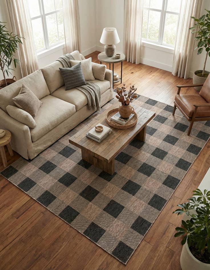 Detail image of 9' x 12' Easy-Clean Checkered Indoor / Outdoor Rug