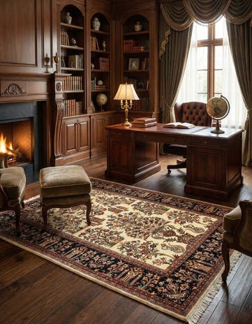 4' 6 x 6' 6 Hand Knotted Qom Persian Rug