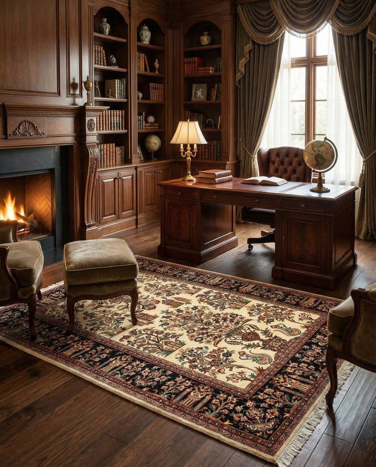 Detail image of 4' 6 x 6' 6 Hand Knotted Qom Persian Rug