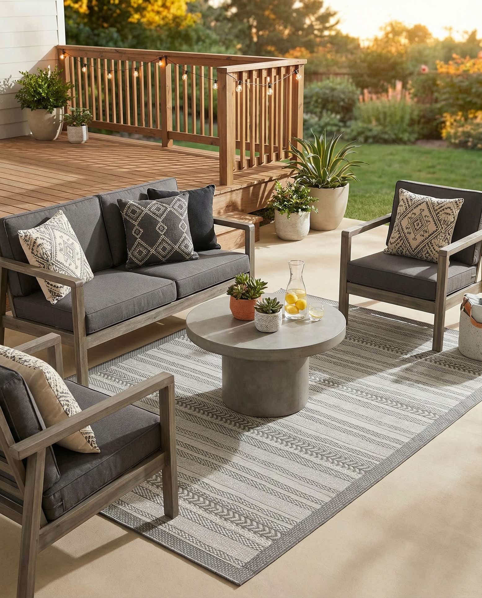 6' x 9' Easy-Clean Border Indoor / Outdoor Rug