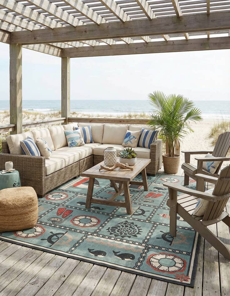 Detail image of 10' x 14'  Washable Coastal Indoor / Outdoor Rug