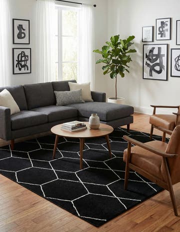 Black Lattice Frieze Square Rug