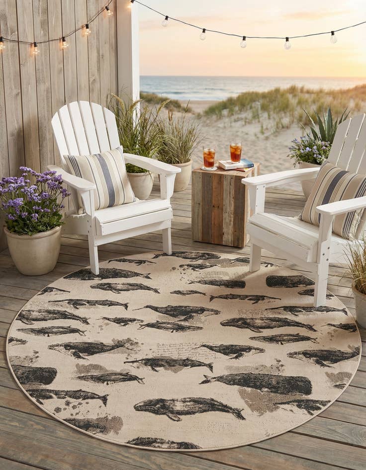 Detail image of 6' x 6'  Washable Coastal Indoor / Outdoor Round Rug