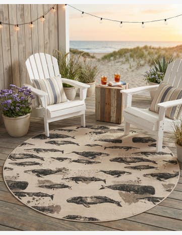 6' x 6' Easy-Clean Coastal Indoor / Outdoor Round Rug