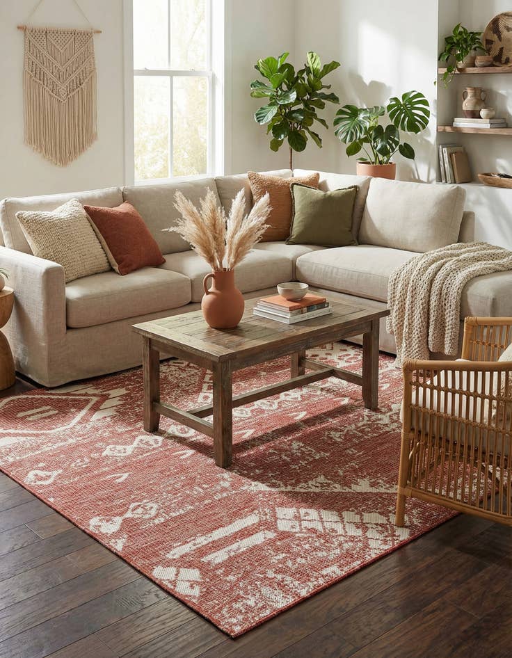 Detail image of  5' 3 x 5' 3  Washable Bohemian Indoor / Outdoor Square Rug