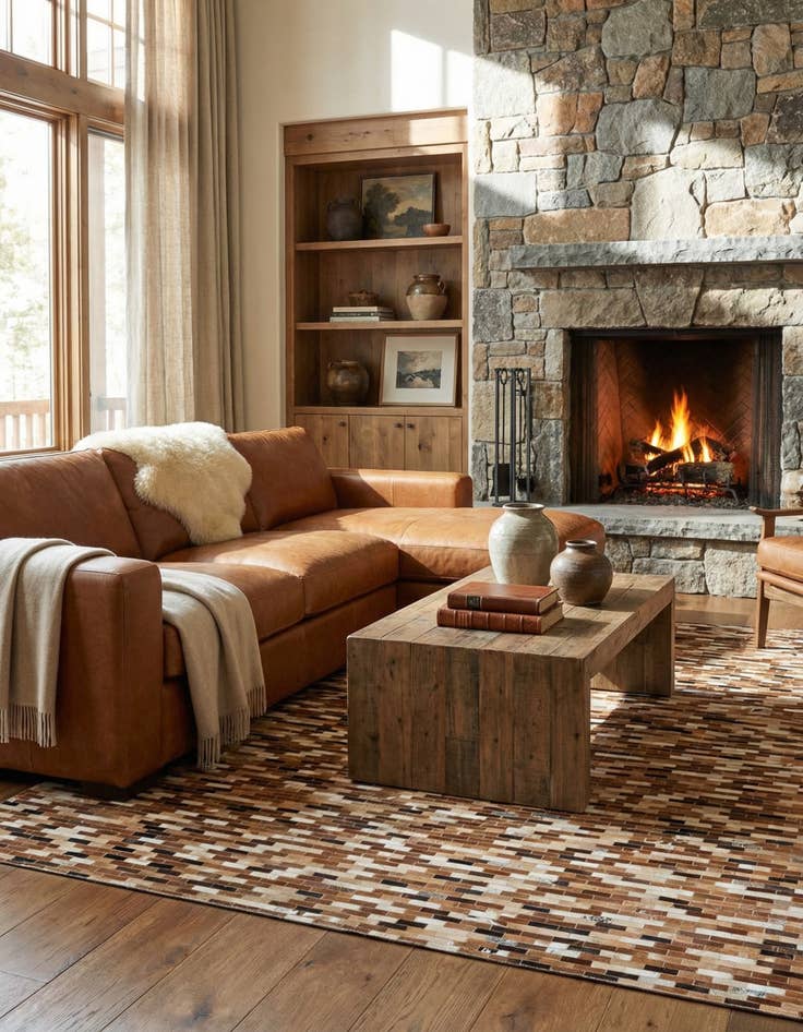 Detail image of 8' 1 x 9' 9 Cowhide Leather Rug