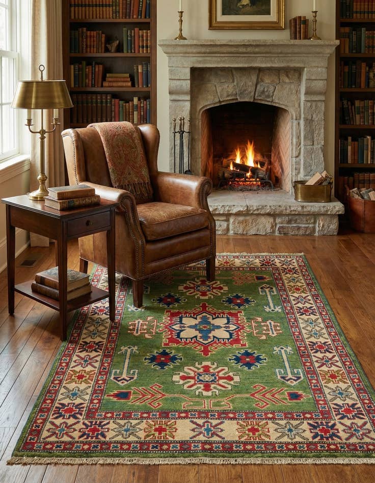 Detail image of 3' 4 x 4' 9  Hand Knotted Kazak Rug