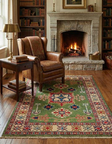 3' 4 x 4' 9 Hand Knotted Kazak Rug