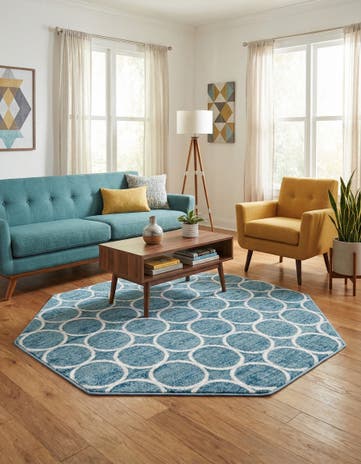 Blue Lattice Trellis Octagon Rug