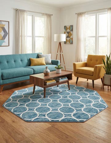 Blue Lattice Trellis Octagon Rug