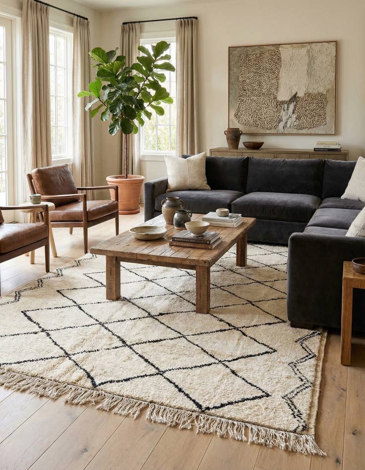 Detail image of  6' 1 x 8' 9  Hand Knotted Moroccan Wool Rug