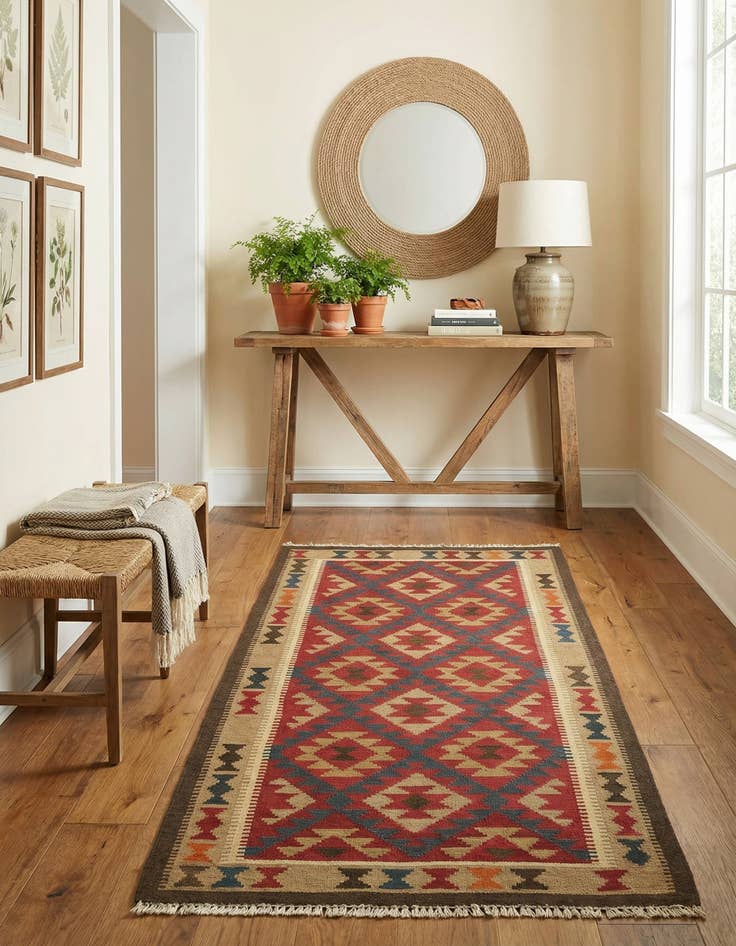 Detail image of 3' 3 x 6' 8  Hand Woven Kilim Maymana Wool Runner Rug