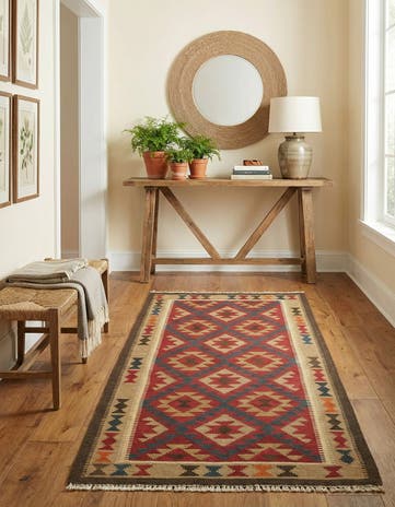 3' 3 x 6' 8 Hand Woven Kilim Maymana Wool Runner Rug