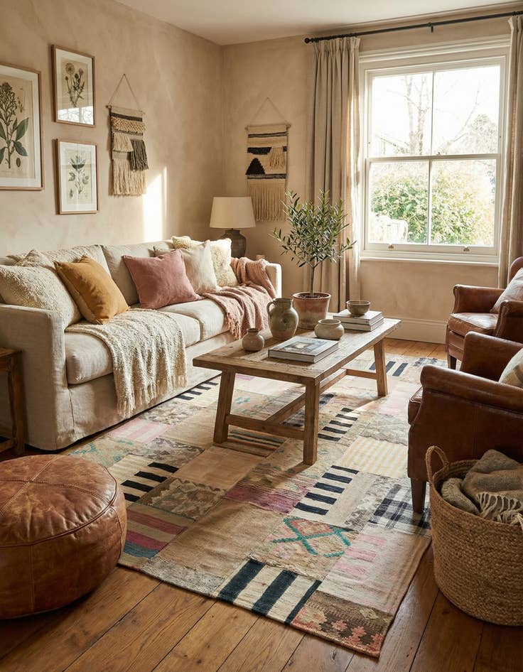 Detail image of 6' 5 x 9' 9  Hand Woven Kilim Patchwork Wool Rug