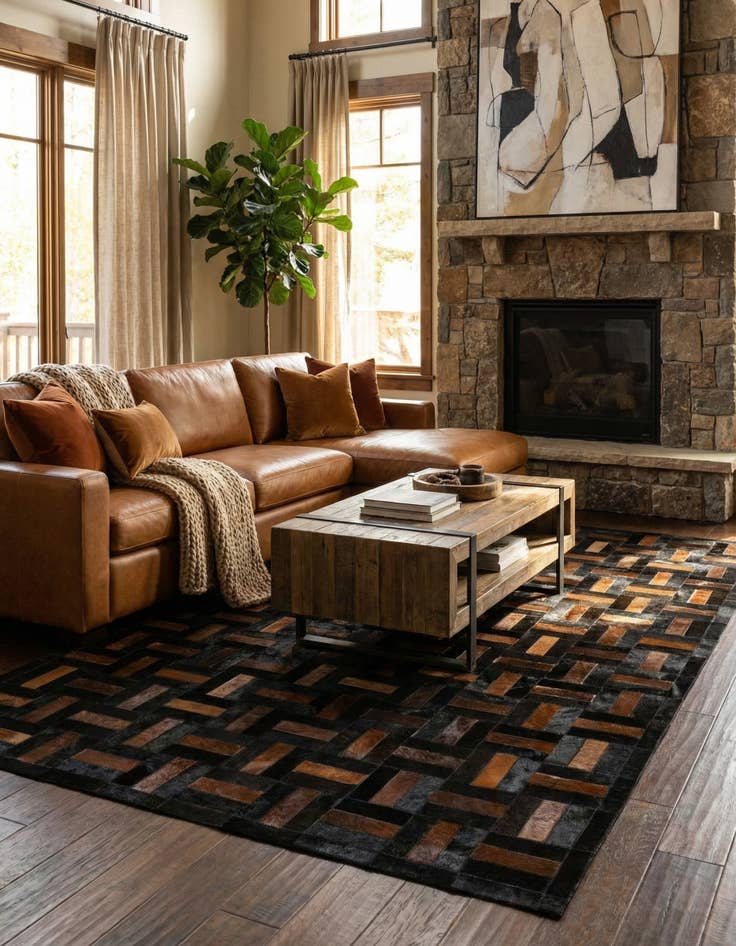 Detail image of  5' 3 x 8' 1 Cowhide - Patchwork Rug