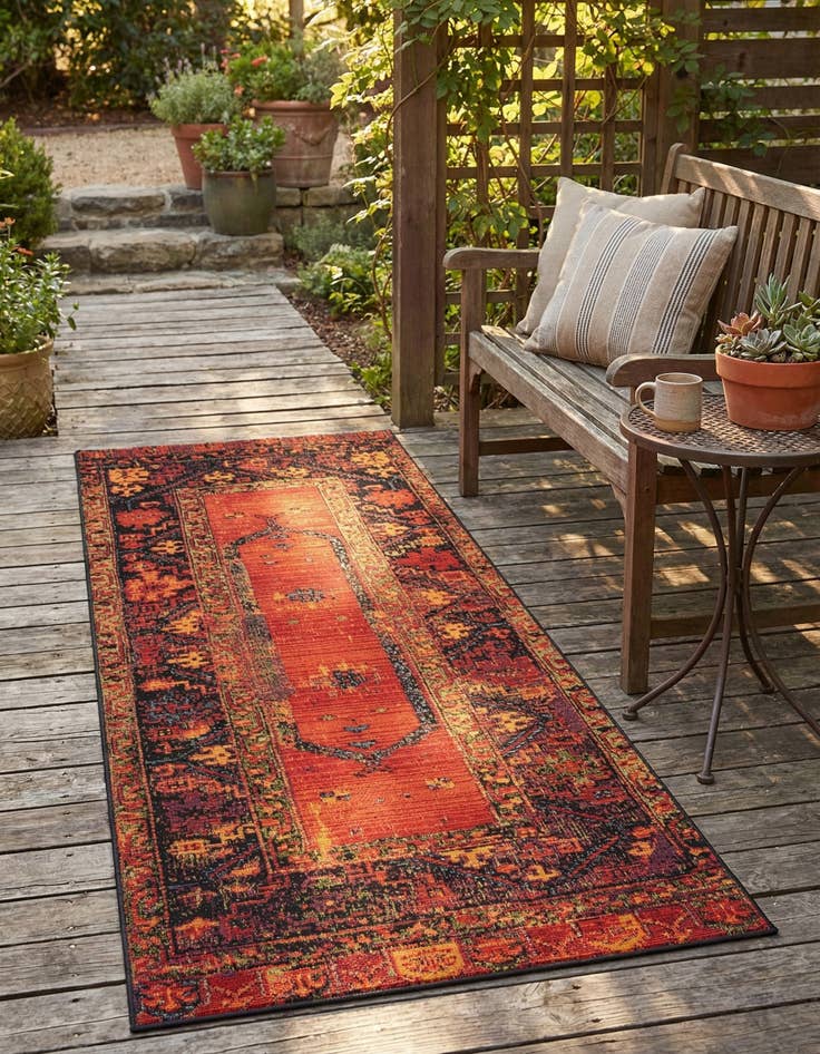 Detail image of 2' 7 x 5' 3  Washable Tribal Indoor / Outdoor Runner Rug