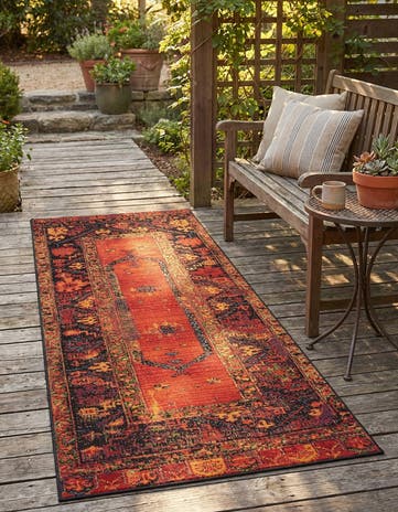 2' 7 x 5' 3 Easy-Clean Tribal Indoor / Outdoor Runner Rug