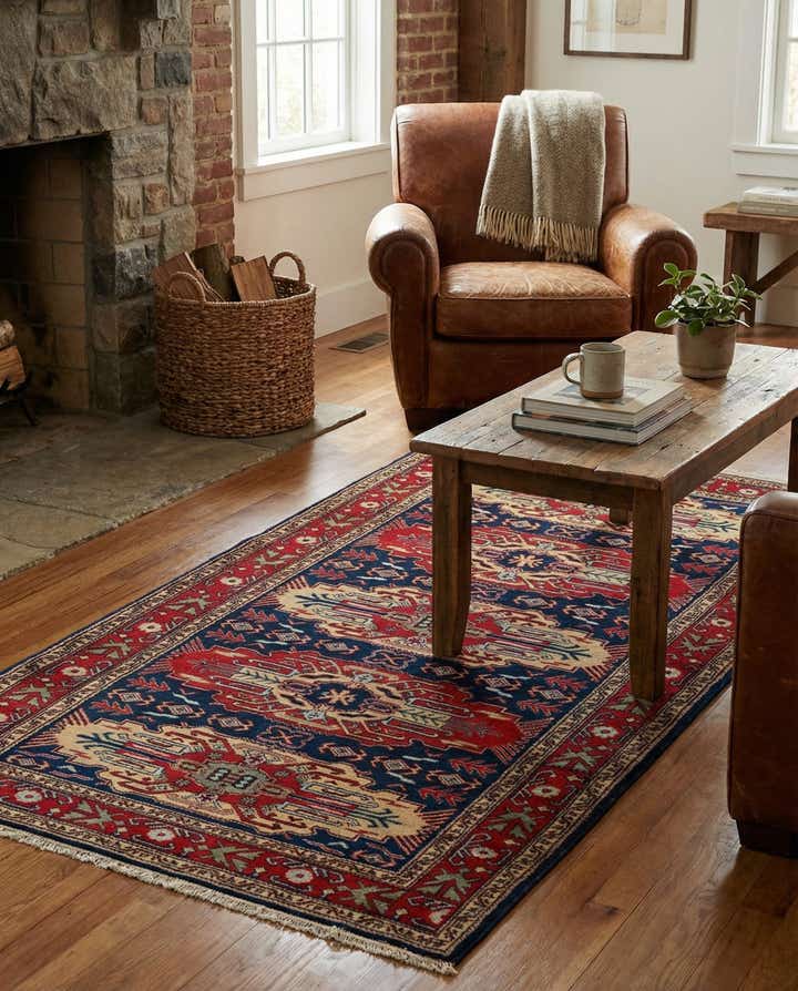 3' 11 x 7' 5 Hand Knotted Kazak Wool Rug