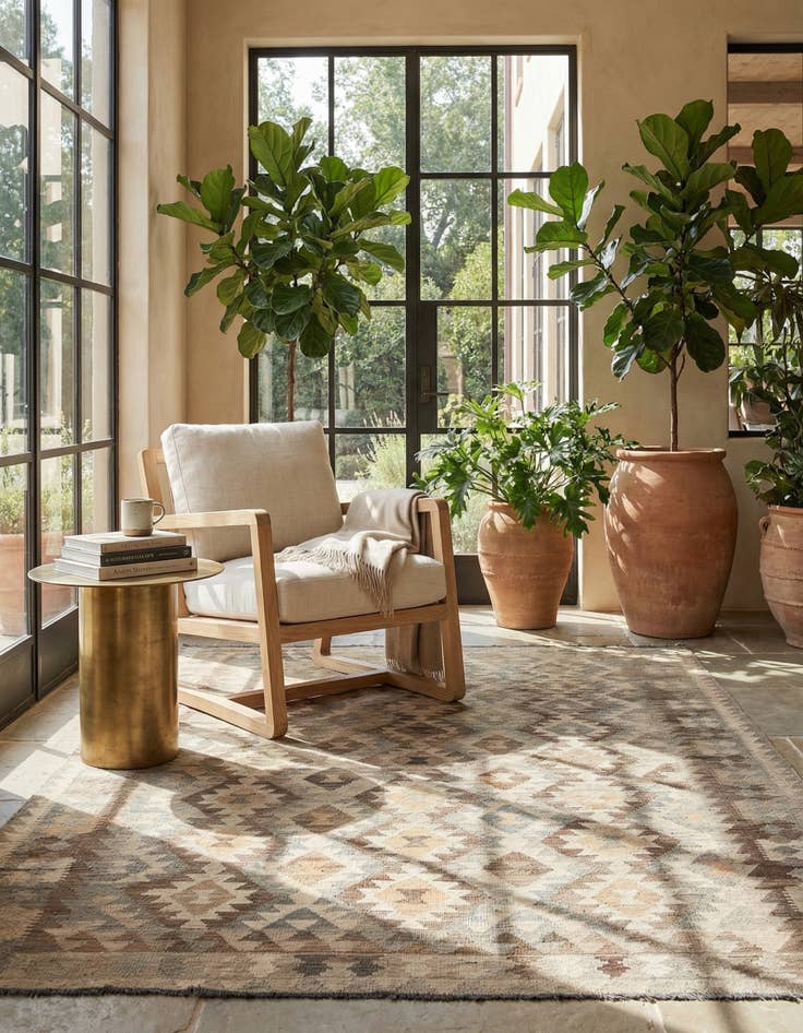 Detail image of  7' 4 x 9' 5  Hand Woven Kilim Maymana Wool Rug