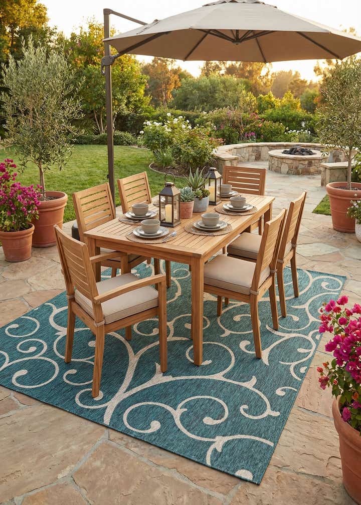 9' x 12' Easy-Clean Botanical Indoor / Outdoor Rug
