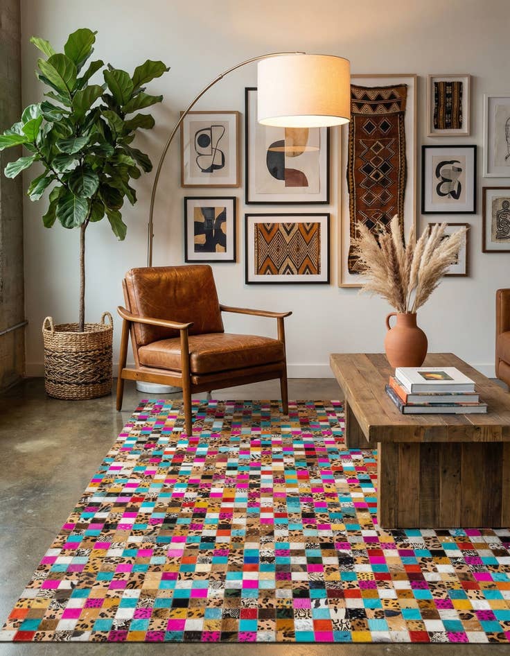 Detail image of  5' x 7' 10 Cowhide Leather Rug