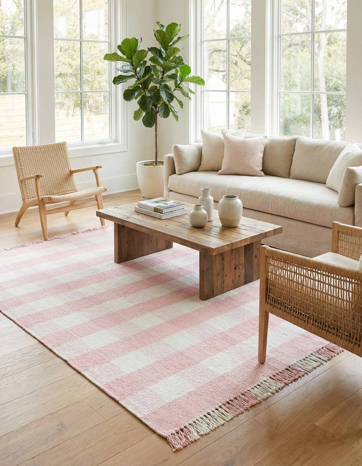 Detail image of 7' 10 x 7' 10 Eco Plaid   Washable Indoor / Outdoor Square Rug