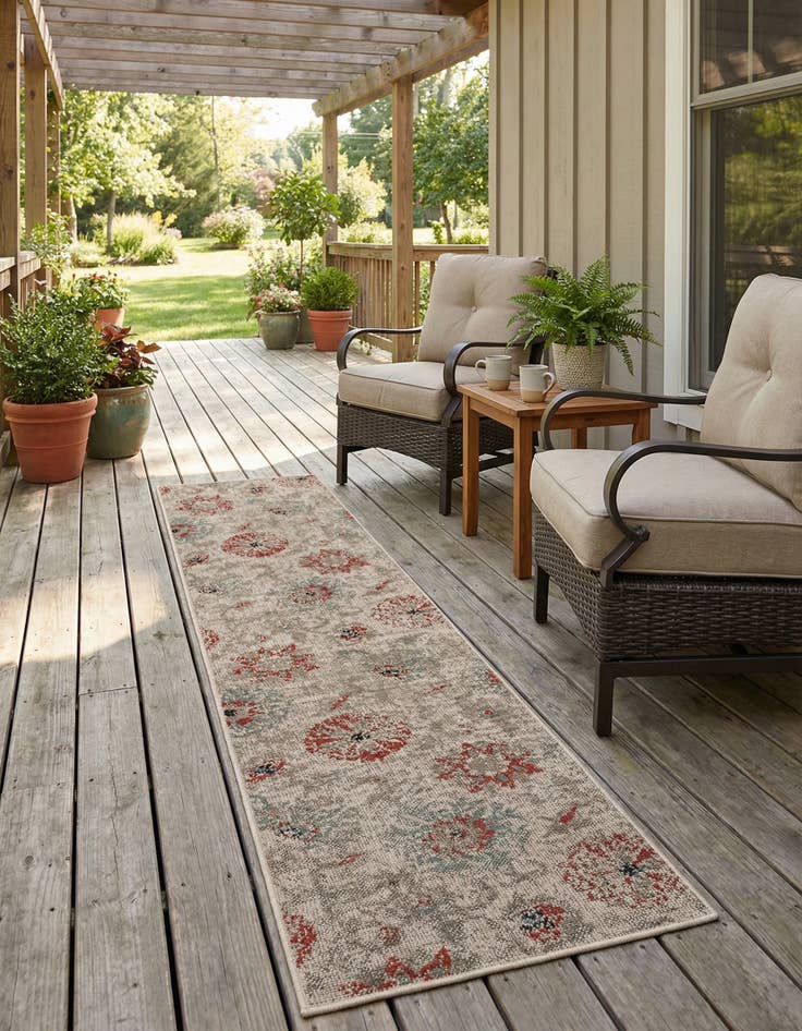 Detail image of 2' x 8'  Washable Botanical Indoor / Outdoor Runner Rug