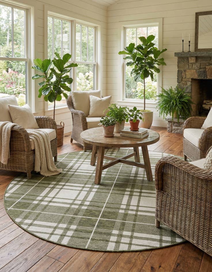 Detail image of  7' 10 x 7' 10  Washable Checkered Indoor / Outdoor Round Rug