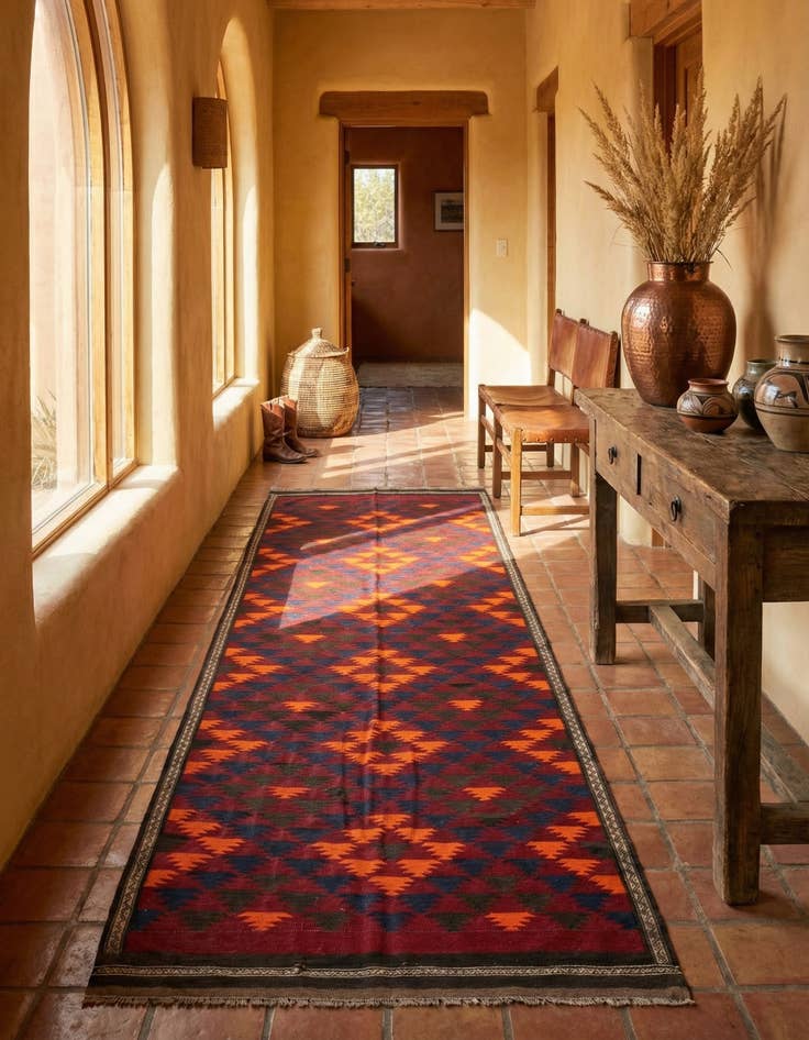 Detail image of 4' 10 x 12' 1  Hand Woven Kilim Afghan Wool Runner Rug